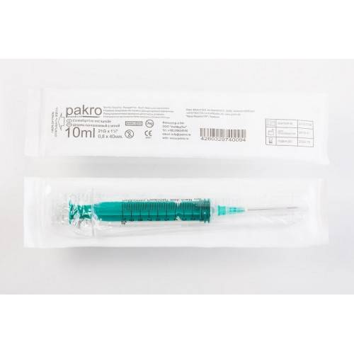 Шприц 10мл 3-х компонентный c иглой 0,8x40 n100/pakromedical/